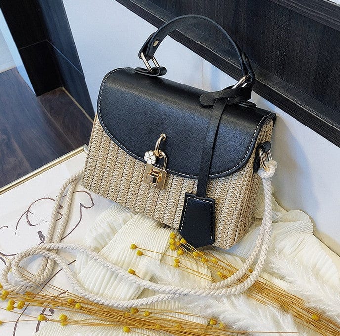 Woven Basket Design Crossbody Bag with Lock Clasp