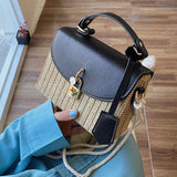 Woven Basket Design Crossbody Bag with Lock Clasp