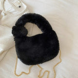Fluffy Fur Round Basket Bag with Chain Strap