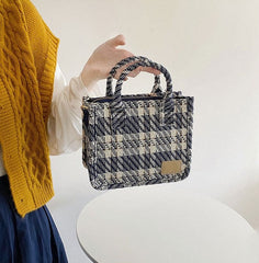 Bolso bandolera pequeño con asa de tweed a cuadros