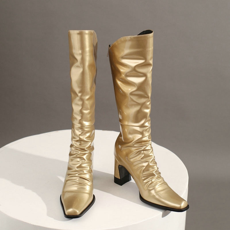 Ladies Patent PU Leather Boots