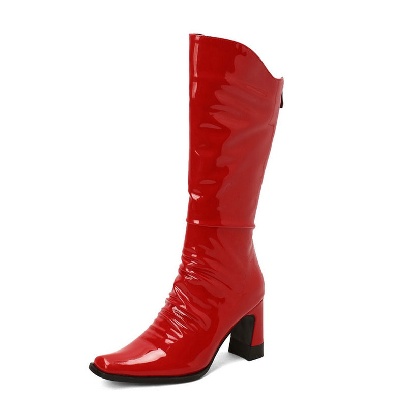 Ladies Patent PU Leather Boots