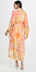 Kimono de fiesta floral de algodón y seda color naranja, bata larga de algodón, kimono