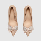 Pointed Head Pearl Bowknot Stiletto Heeled Sandals