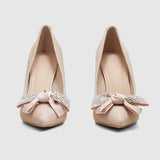 Pointed Head Pearl Bowknot Stiletto Heeled Sandals