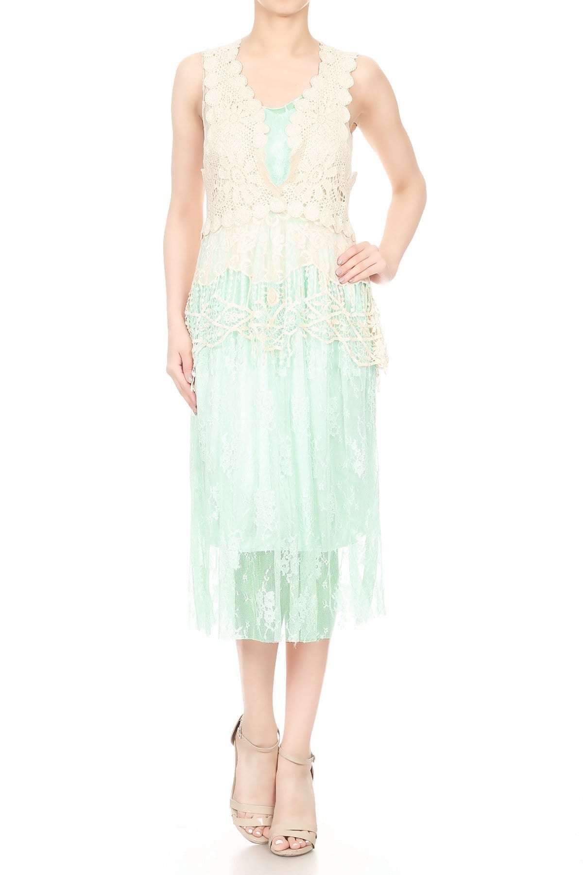 Gatsby Crochet Vest Lace Dress Set