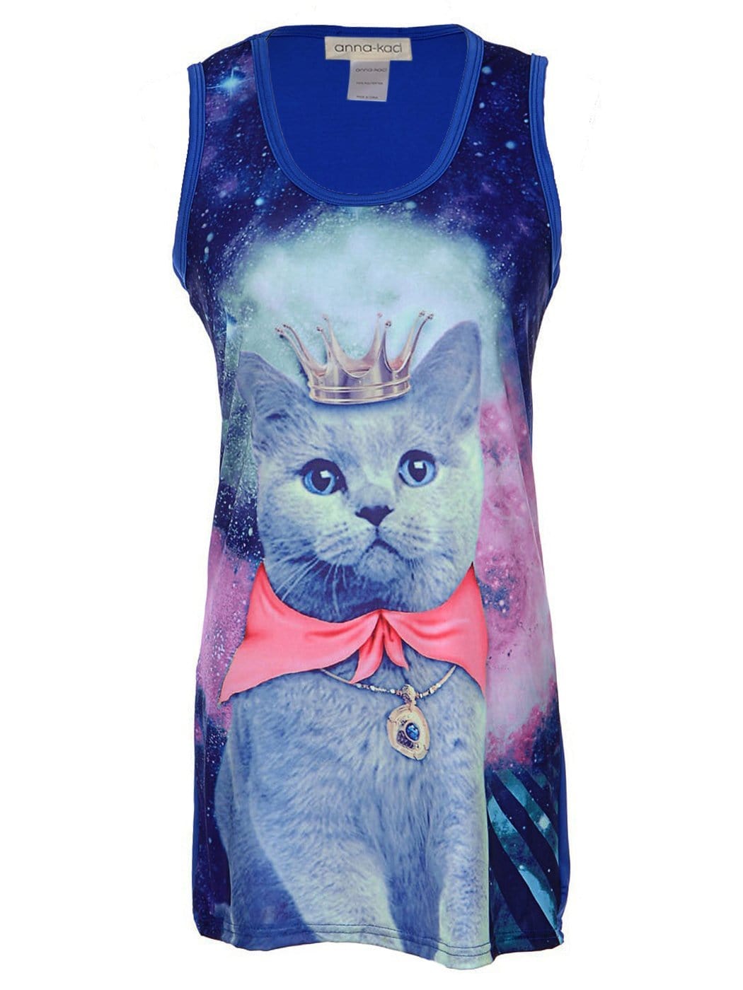 Vestido camisero corto sin mangas con estampado de gatito