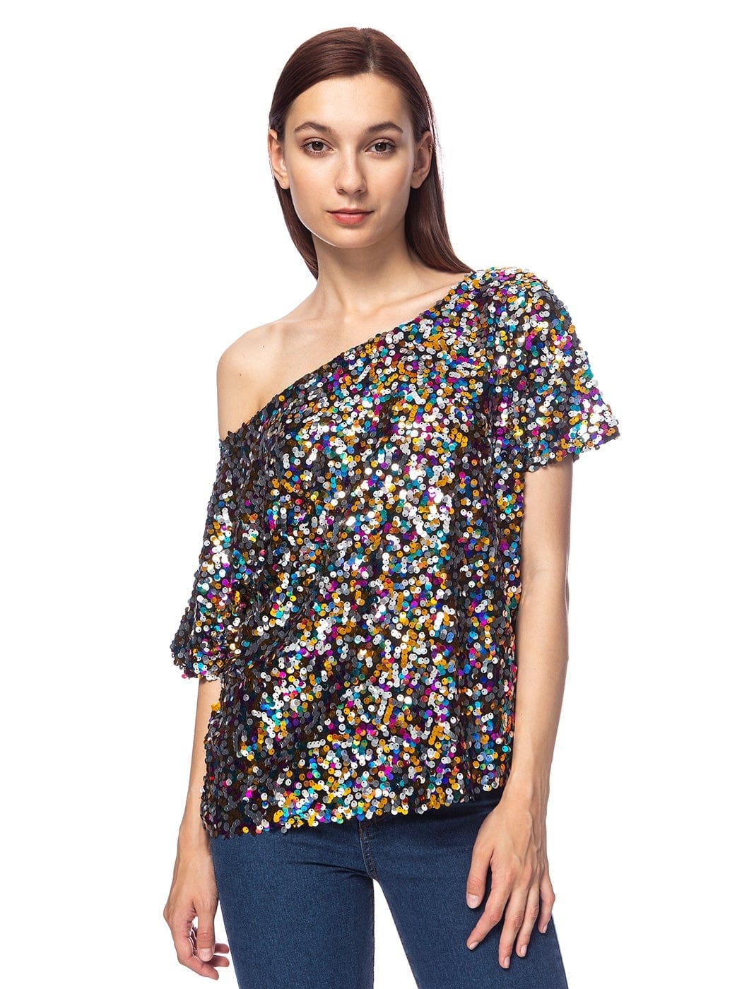 Glamouröses Off-Shoulder-Pailletten-Top