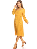 Long-Sleeve Button Down Swing Dress