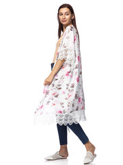 Long Floral Lace Embroidered Kimono