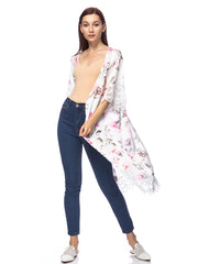 Long Floral Lace Embroidered Kimono