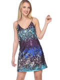 V Neck Sleeveless Gradient Sequin Mini Party Dress