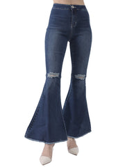 Klassische Schlaghosen-Jeans im Used-Look mit hoher Taille