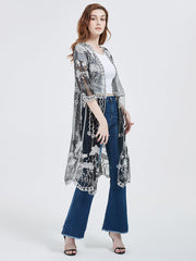 Kimono-Cardigan mit bestickter Spitze