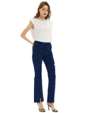 High Waist Distressed Slit Denim Jeans Long Pants with Pockets