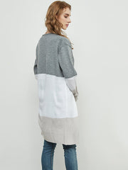 Langarm Offene Vorderseite Lässiger Strickpullover Mantel Weiche Oberbekleidung Gestreifter Drapierter Kimono Cardigan