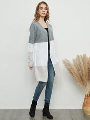 Langarm Offene Vorderseite Lässiger Strickpullover Mantel Weiche Oberbekleidung Gestreifter Drapierter Kimono Cardigan