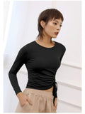 Long Sleeve Side Gathered Cinched Top