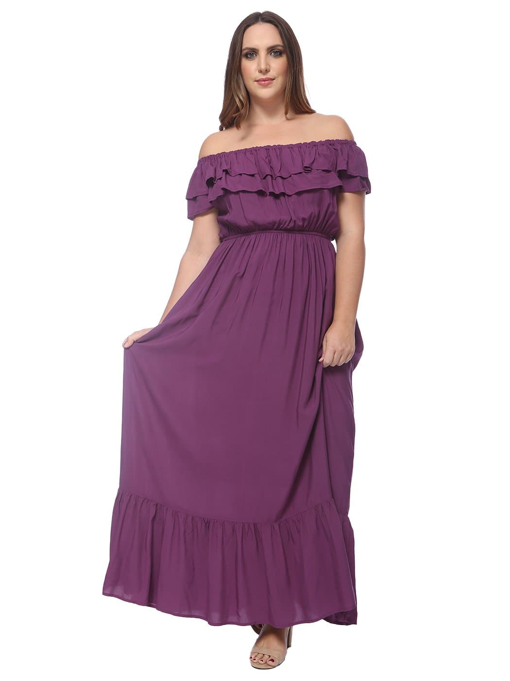 Plus Size Off Shoulder Rüschen Empire Maxikleid