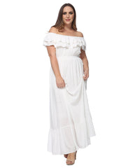 Plus Size Off Shoulder Rüschen Empire Maxikleid