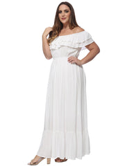 Plus Size Off Shoulder Rüschen Empire Maxikleid