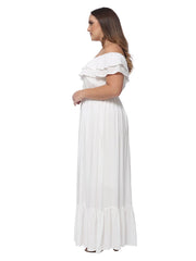 Plus Size Off Shoulder Rüschen Empire Maxikleid