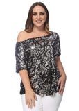 Plus Size One Shoulder Sequin Top