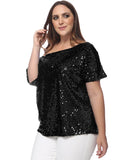 Plus Size One Shoulder Sequin Top