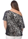 Plus Size One Shoulder Sequin Top