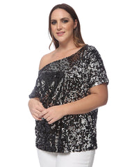 Plus Size One Shoulder Sequin Top