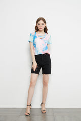 Camiseta con cuello en V y efecto tie-dye