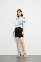 Tie-Dye-T-Shirt mit V-Ausschnitt und Bar