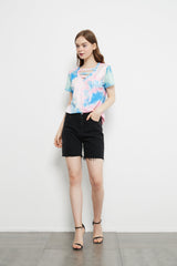 Tie-Dye-T-Shirt mit V-Ausschnitt und Bar