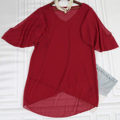 V-neck Ruffle Sleeve Chiffon Top