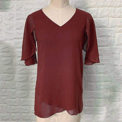 V-neck Ruffle Sleeve Chiffon Top