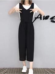 Wide Leg Cropped Overall Jumpsuit