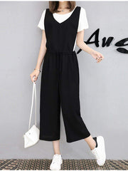 Wide Leg Cropped Overall Jumpsuit