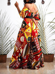 Vestido con abertura alta, espalda descubierta y estampado multicolor