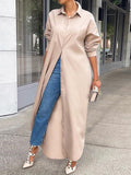 Solid Long Sleeve Slit Shirt Dress