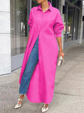 Solid Long Sleeve Slit Shirt Dress