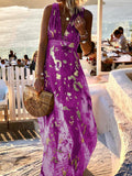 V-Neck Print Hot Stamping Maxi Dress